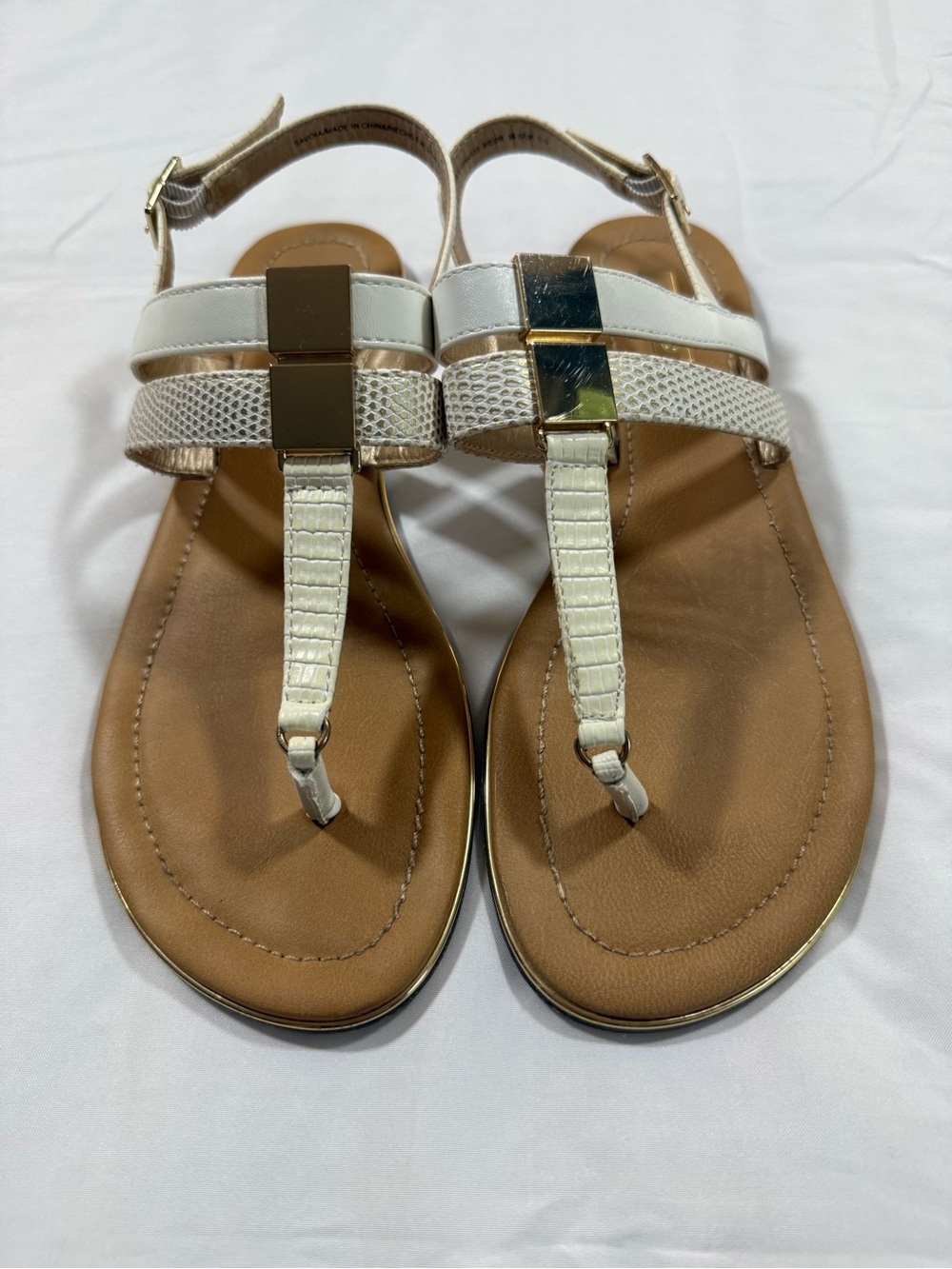 ALDO White Gold T-Strap Thong Sandals Women’s Size 8
